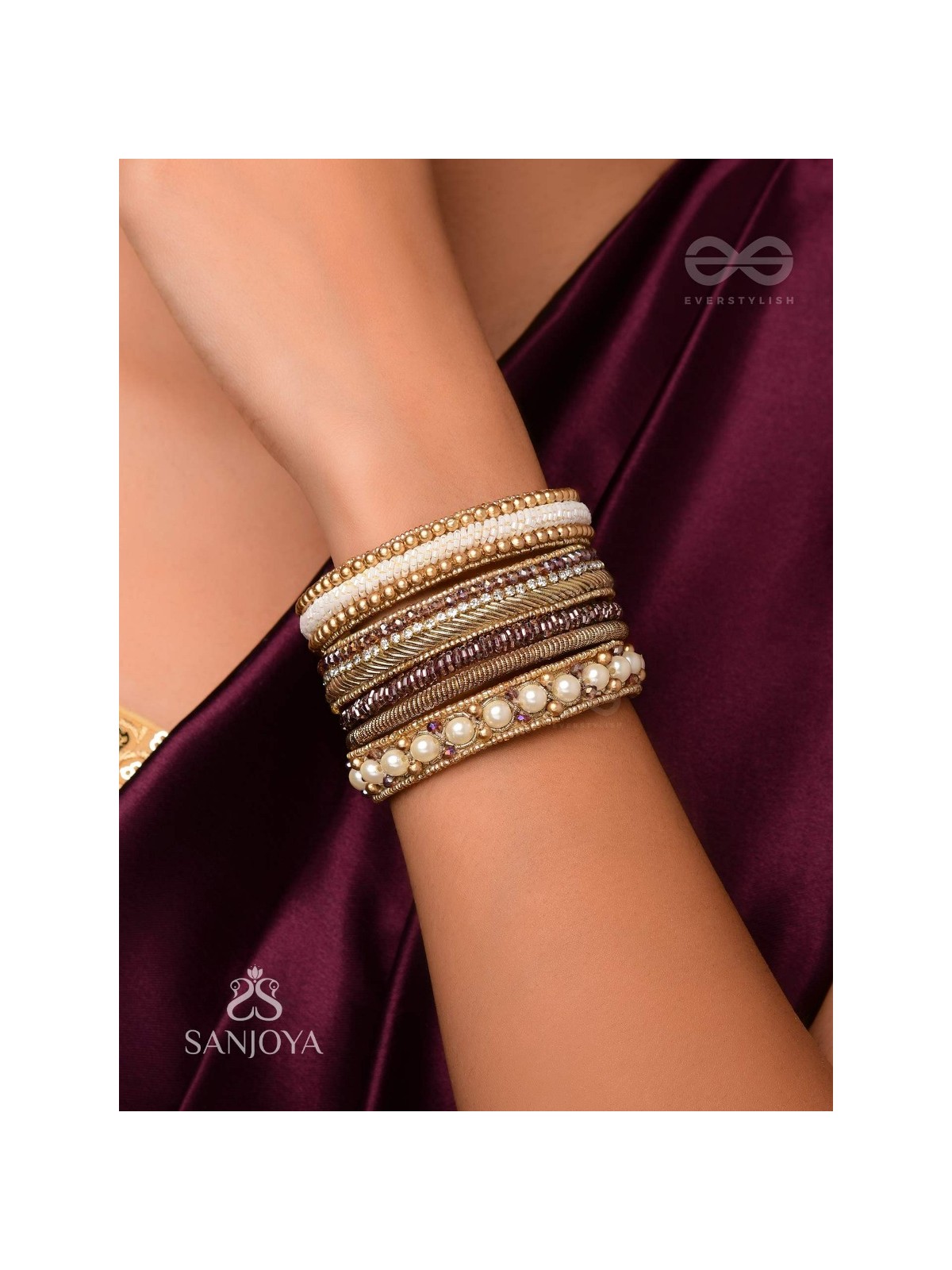 AVIBHA - THE SHINY GALAXY - PEARLS, BEADS AND CUTDANA EMBROIDERED BANGLES (SET OF 5)