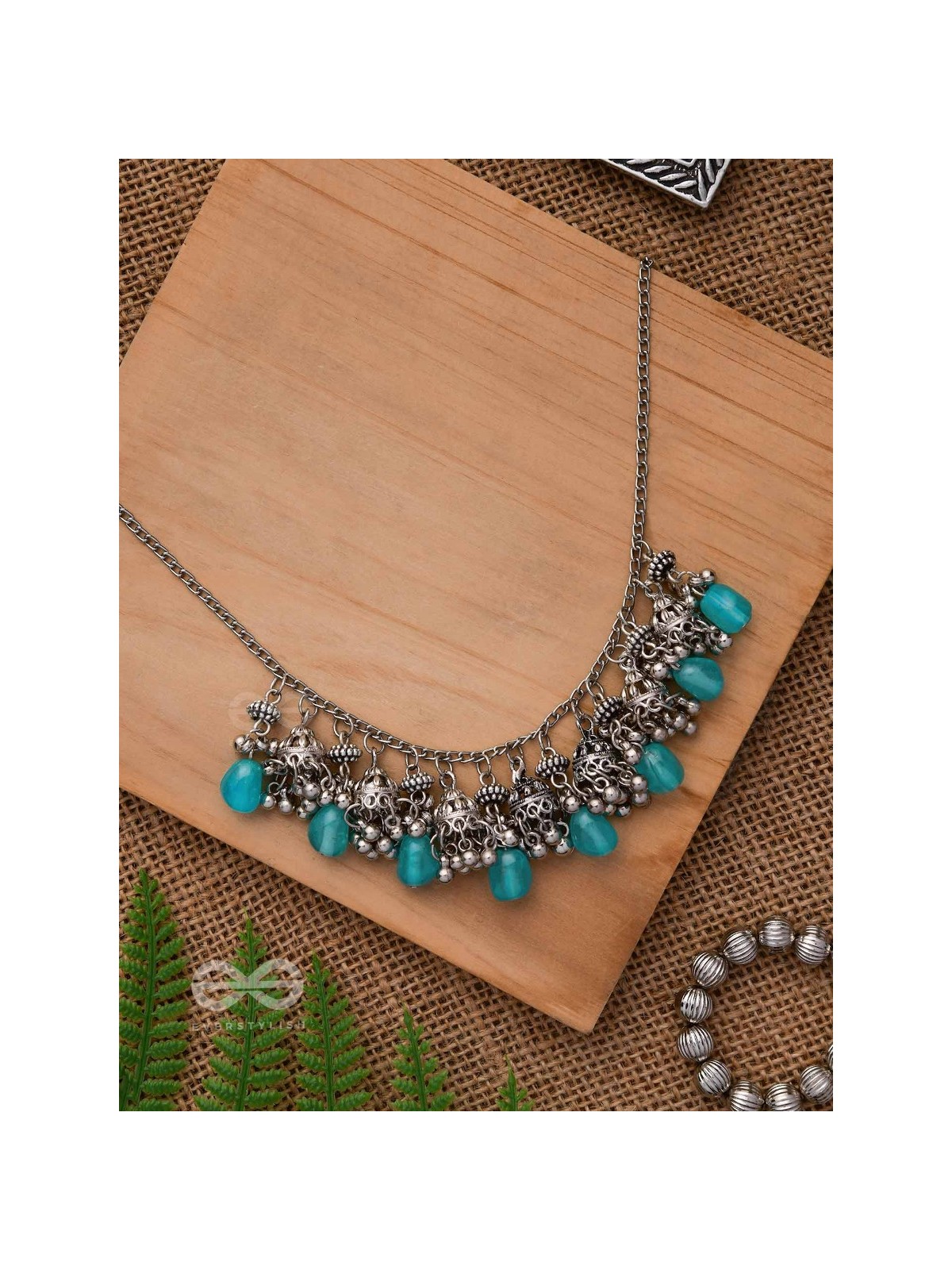 THE OCEAN DROPLETS - STATEMENT EMBELLISHED OXIDISED NECKPIECE