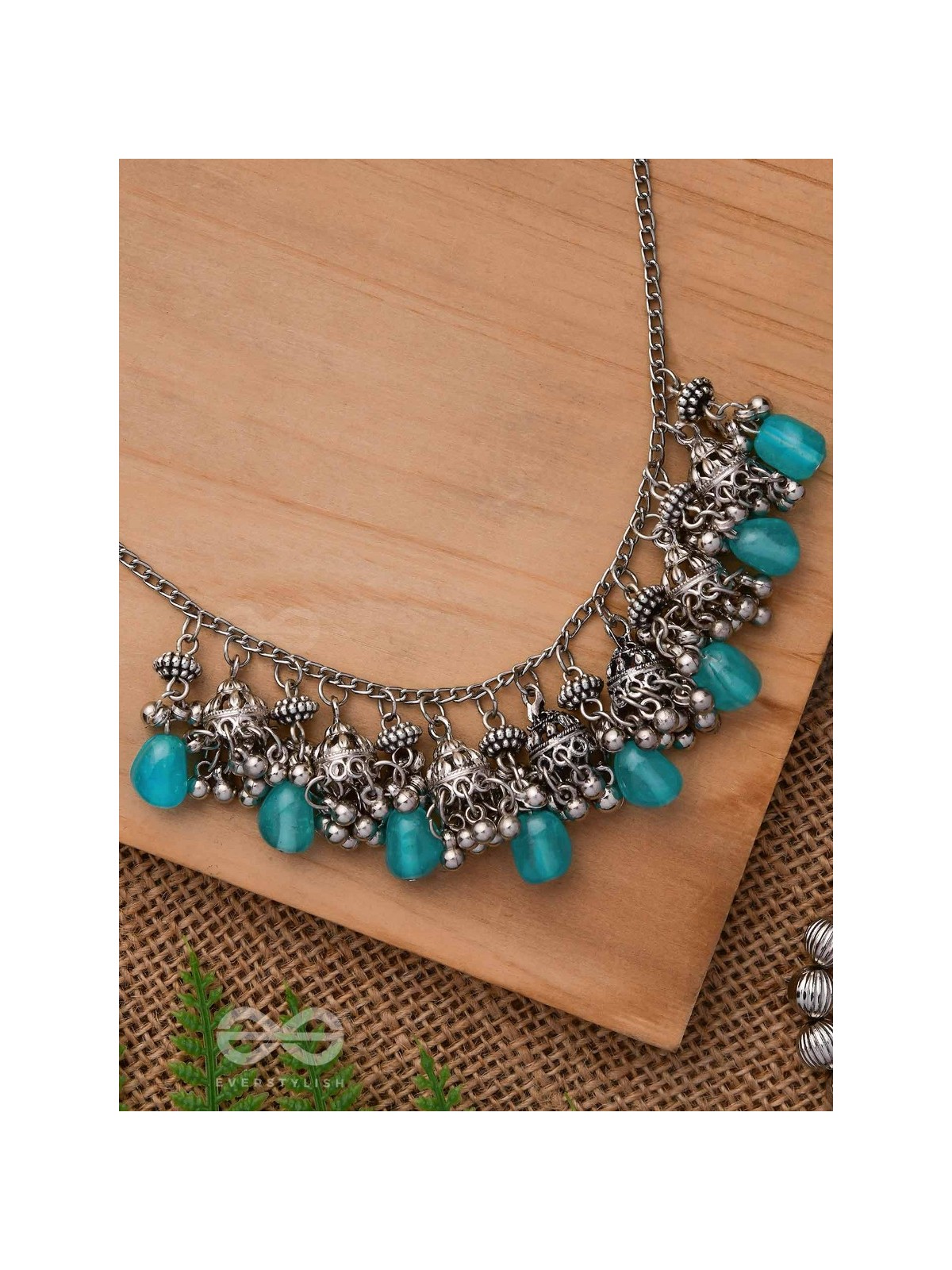 THE OCEAN DROPLETS - STATEMENT EMBELLISHED OXIDISED NECKPIECE