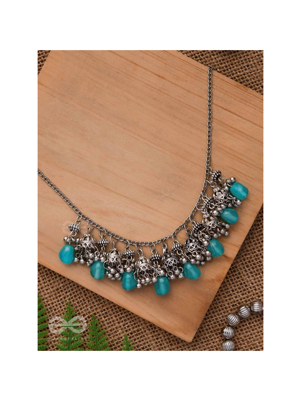 THE OCEAN DROPLETS - STATEMENT EMBELLISHED OXIDISED NECKPIECE