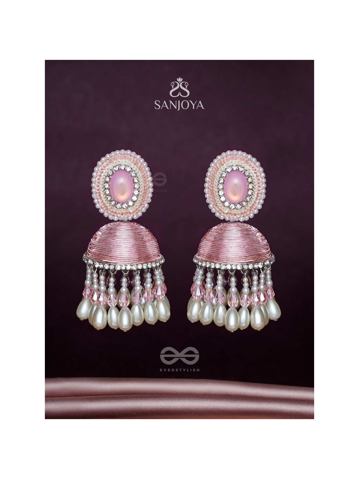 ADHAMA - THE BLUSHING RADIANCE - STONE, SEQUINS AND PEARLS EMBROIDERED EARRINGS