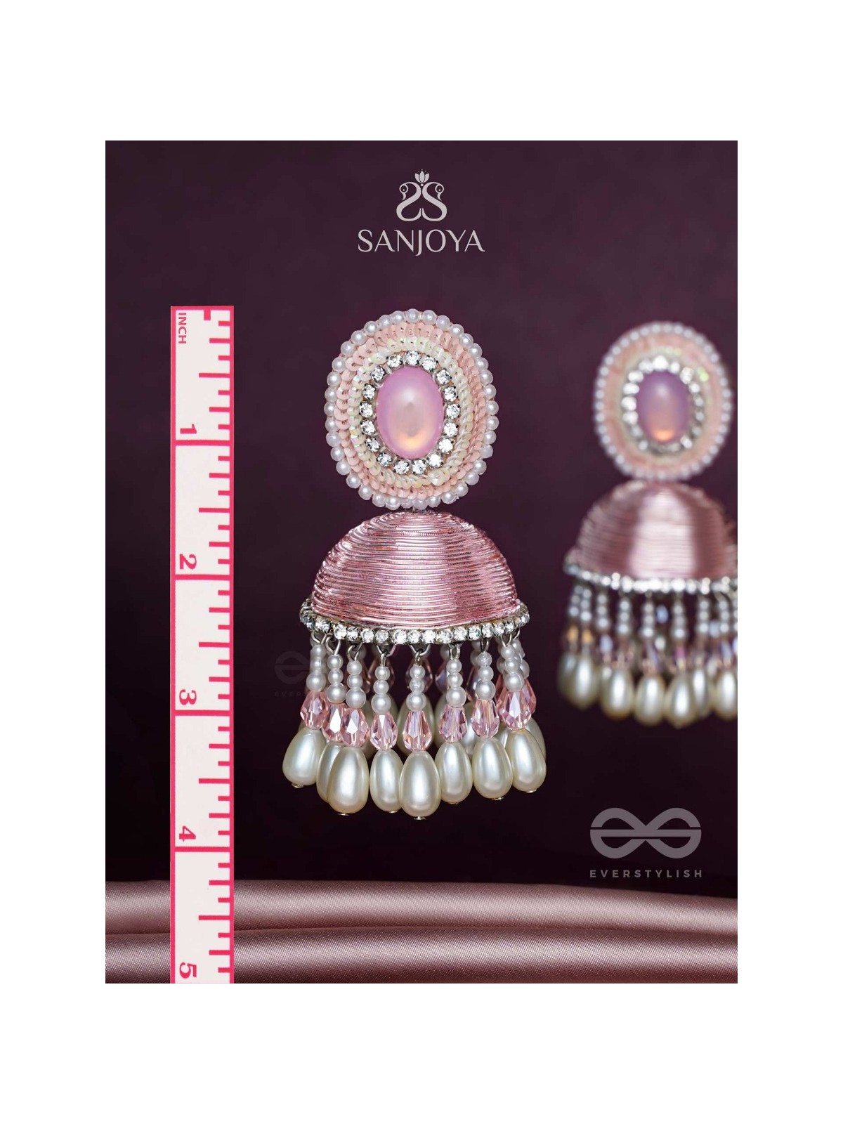 ADHAMA - THE BLUSHING RADIANCE - STONE, SEQUINS AND PEARLS EMBROIDERED EARRINGS