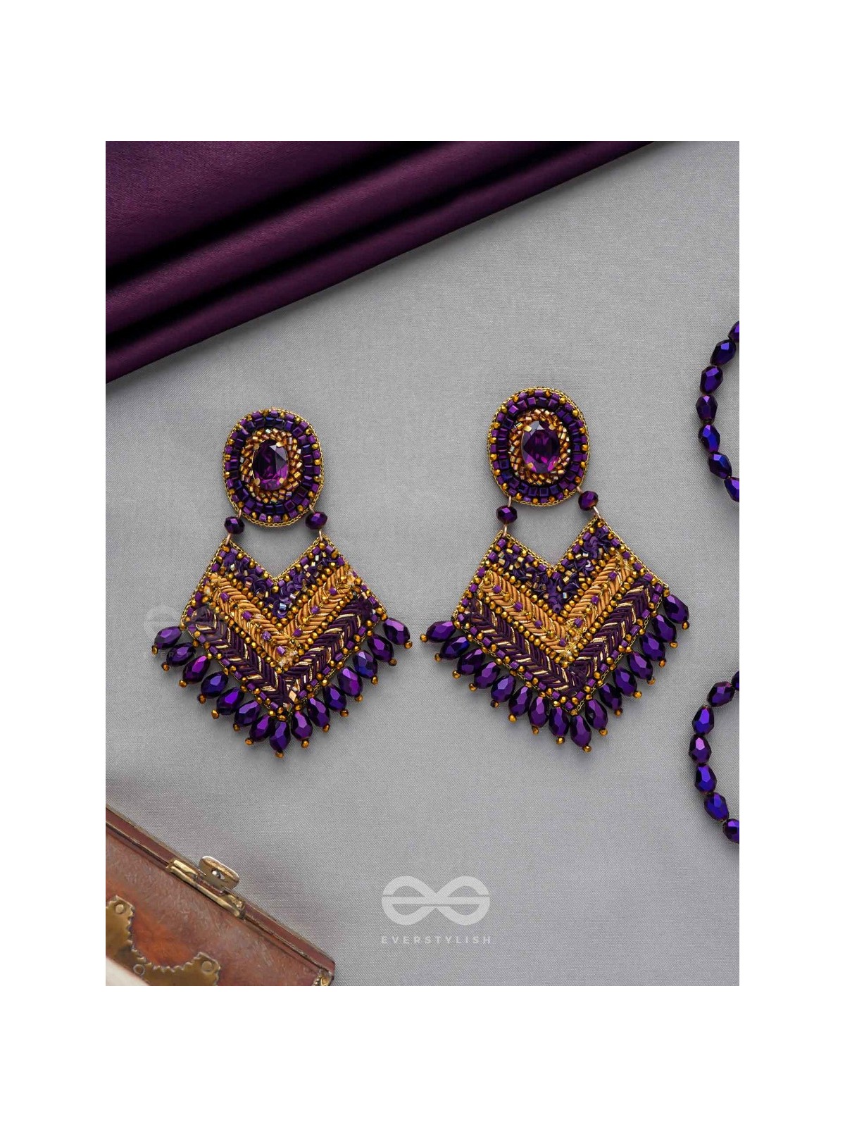 RATRIRAJA - THE DARK RADIANCE - STONE, GLASS DROP AND CUT DANA EMBROIDERED EARRINGS