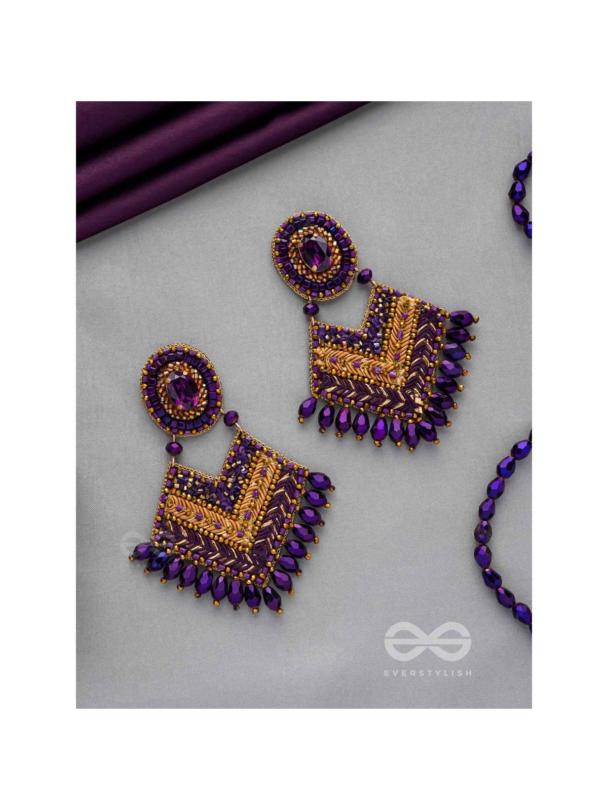 RATRIRAJA - THE DARK RADIANCE - STONE, GLASS DROP AND CUT DANA EMBROIDERED EARRINGS
