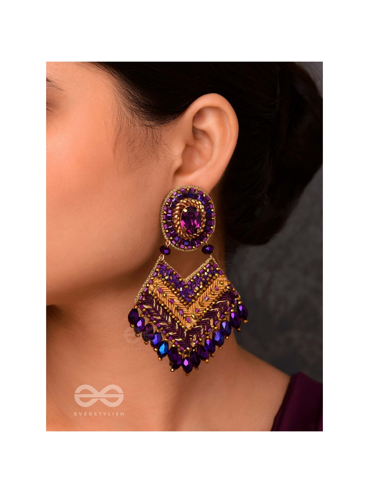 RATRIRAJA - THE DARK RADIANCE - STONE, GLASS DROP AND CUT DANA EMBROIDERED EARRINGS