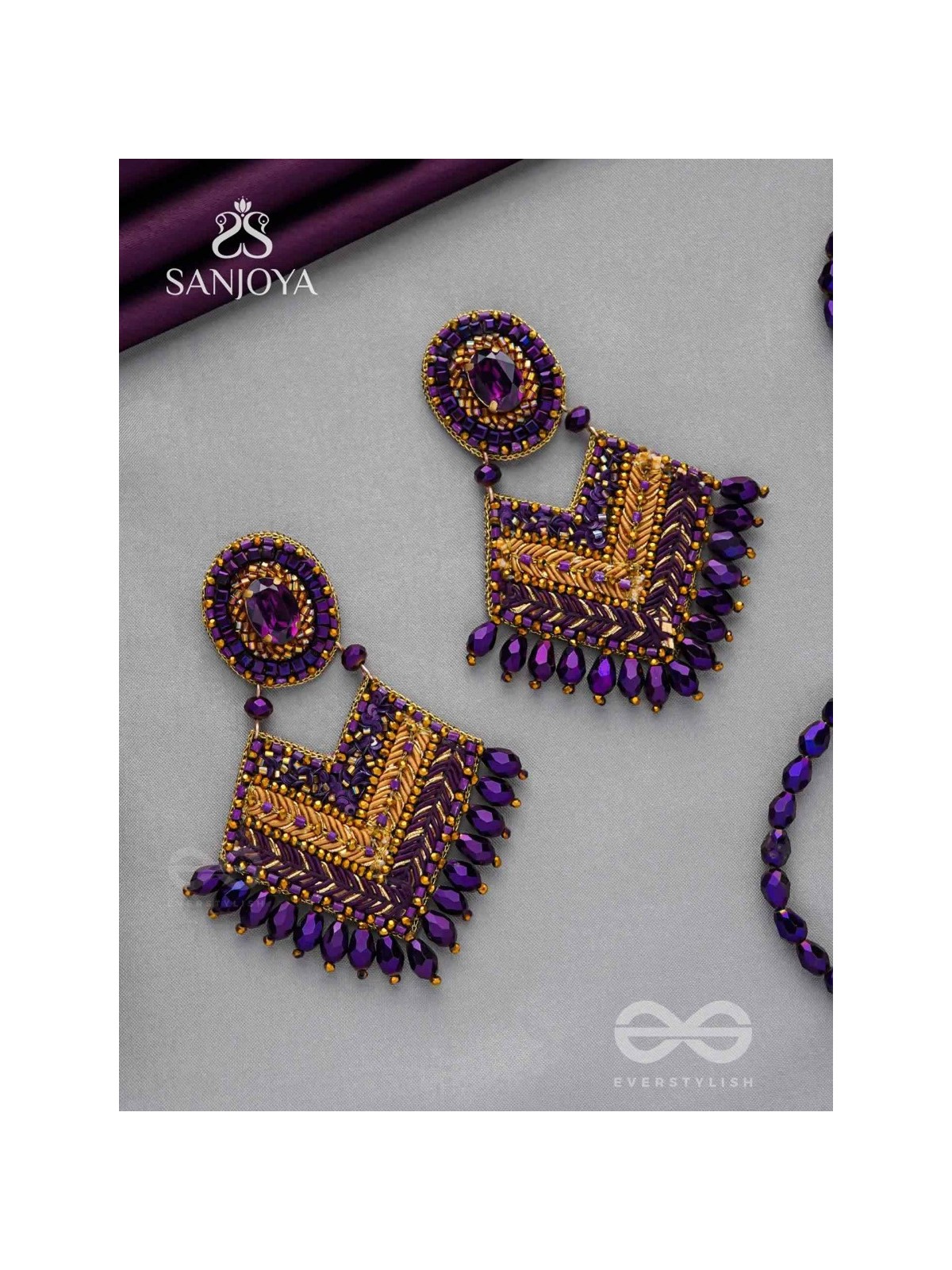 RATRIRAJA - THE DARK RADIANCE - STONE, GLASS DROP AND CUT DANA EMBROIDERED EARRINGS