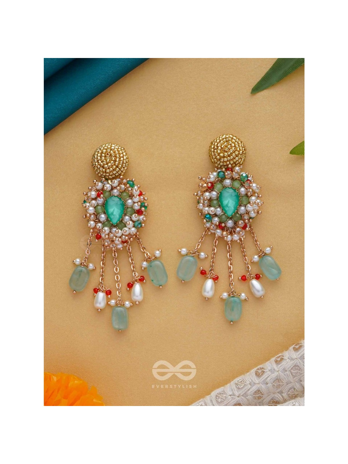 NIRUPADRAVA - THE FLAWLESS BEAUTY - BEADS, STONES AND PEARL DROPS EMBROIDERED EARRINGS