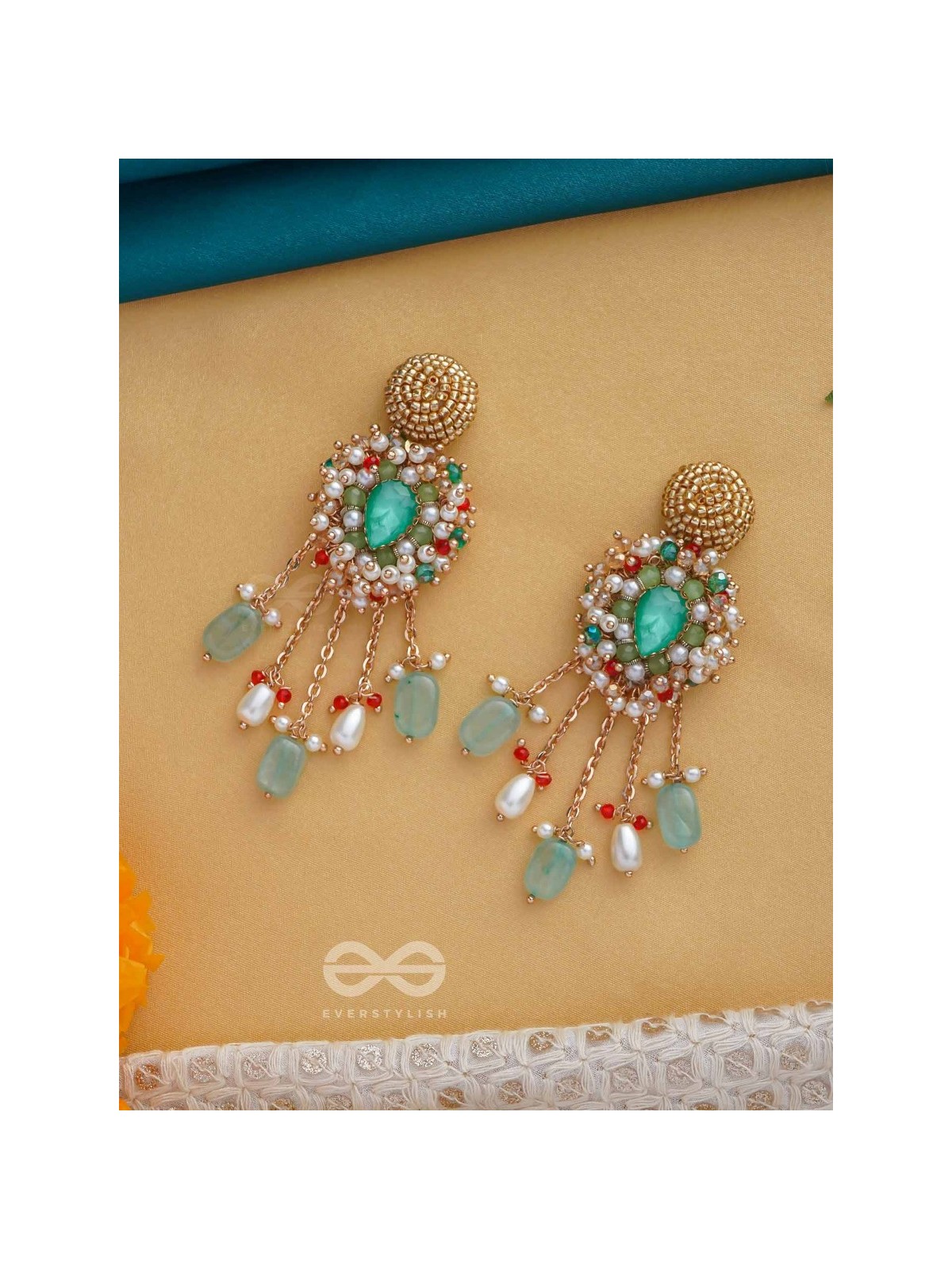 NIRUPADRAVA - THE FLAWLESS BEAUTY - BEADS, STONES AND PEARL DROPS EMBROIDERED EARRINGS