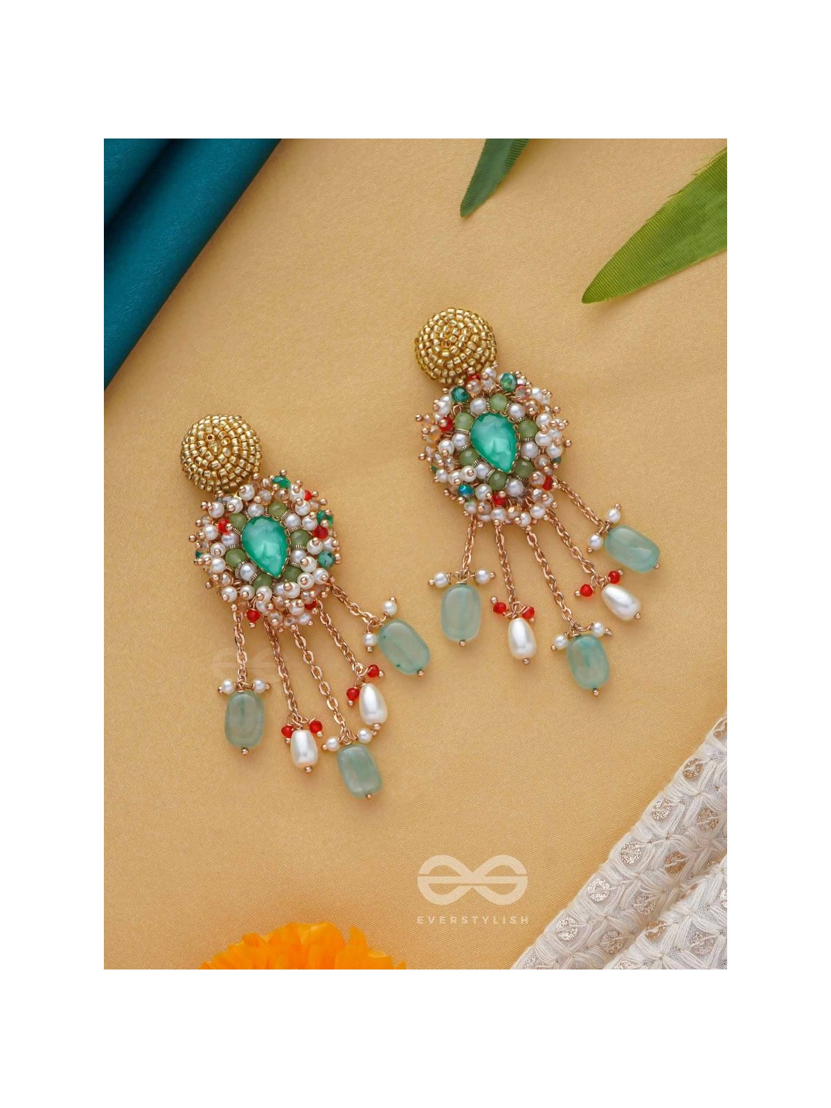 NIRUPADRAVA - THE FLAWLESS BEAUTY - BEADS, STONES AND PEARL DROPS EMBROIDERED EARRINGS