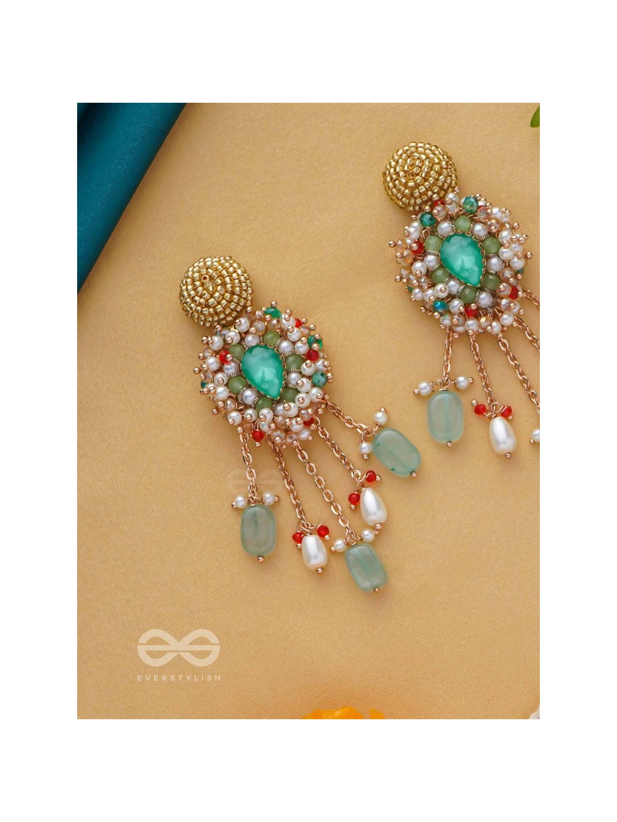 NIRUPADRAVA - THE FLAWLESS BEAUTY - BEADS, STONES AND PEARL DROPS EMBROIDERED EARRINGS