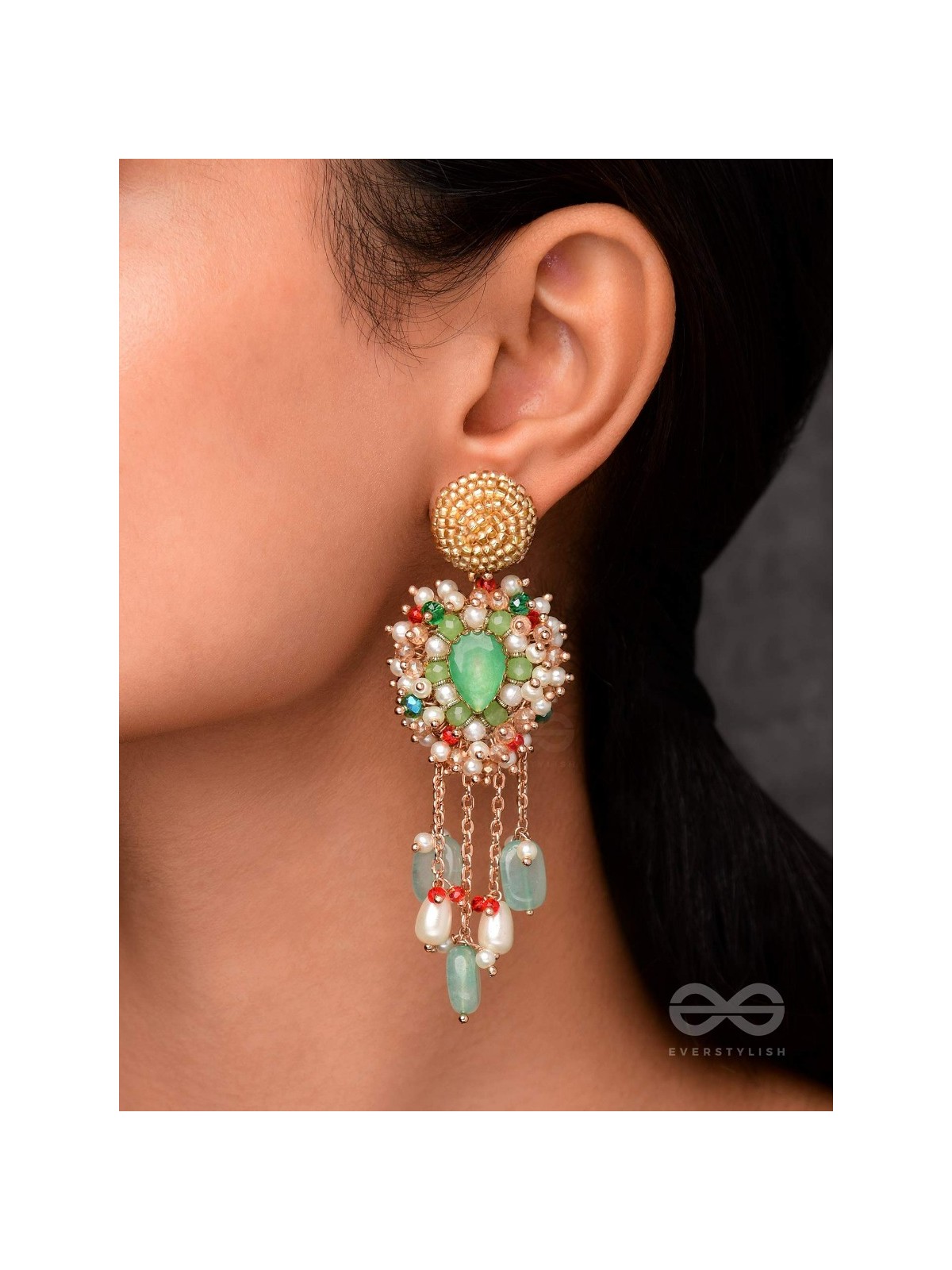 NIRUPADRAVA - THE FLAWLESS BEAUTY - BEADS, STONES AND PEARL DROPS EMBROIDERED EARRINGS