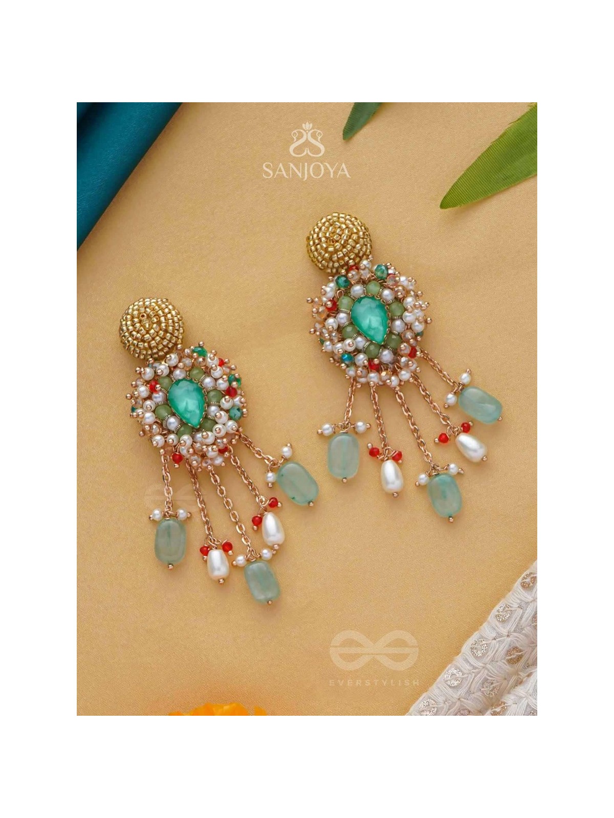 NIRUPADRAVA - THE FLAWLESS BEAUTY - BEADS, STONES AND PEARL DROPS EMBROIDERED EARRINGS