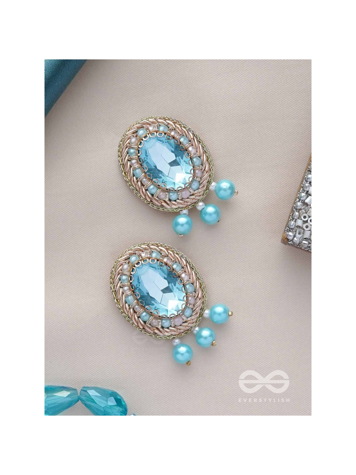 MANIMUKULITA - THE JEWEL STUDDED - STONE AND PEARLS EMBROIDERED STUD EARRINGS
