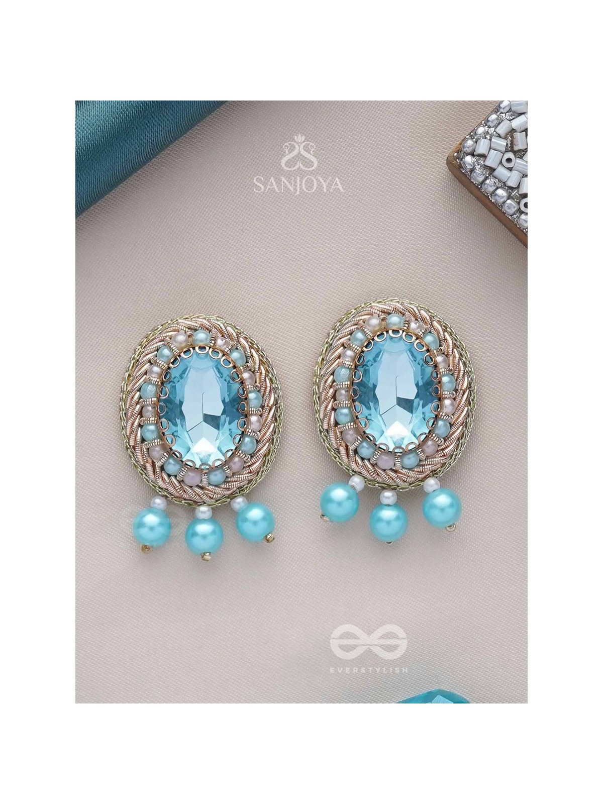 MANIMUKULITA - THE JEWEL STUDDED - STONE AND PEARLS EMBROIDERED STUD EARRINGS