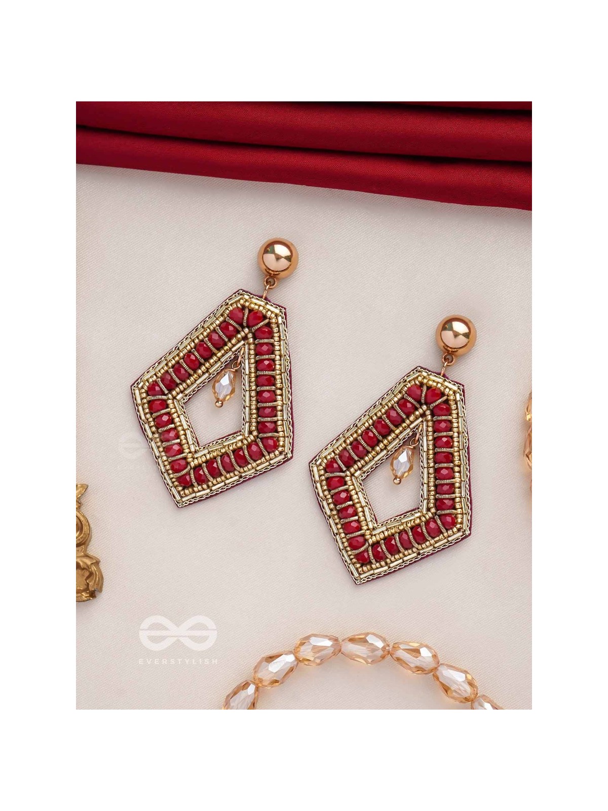 PREDHA - CLASSIC ALLURE - BEADS AND GLASS DROP EMBROIDERED EARRINGS