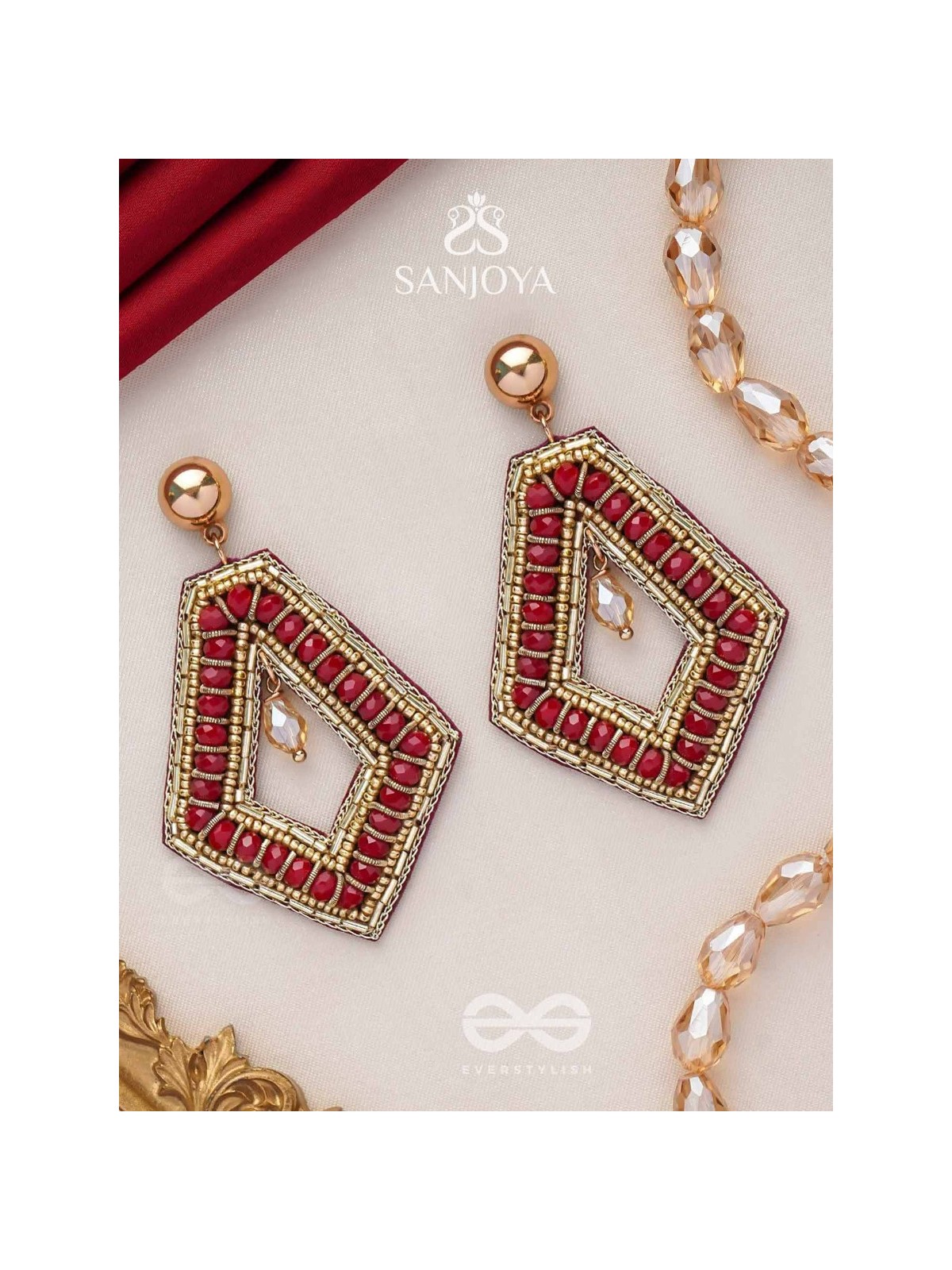 PREDHA - CLASSIC ALLURE - BEADS AND GLASS DROP EMBROIDERED EARRINGS