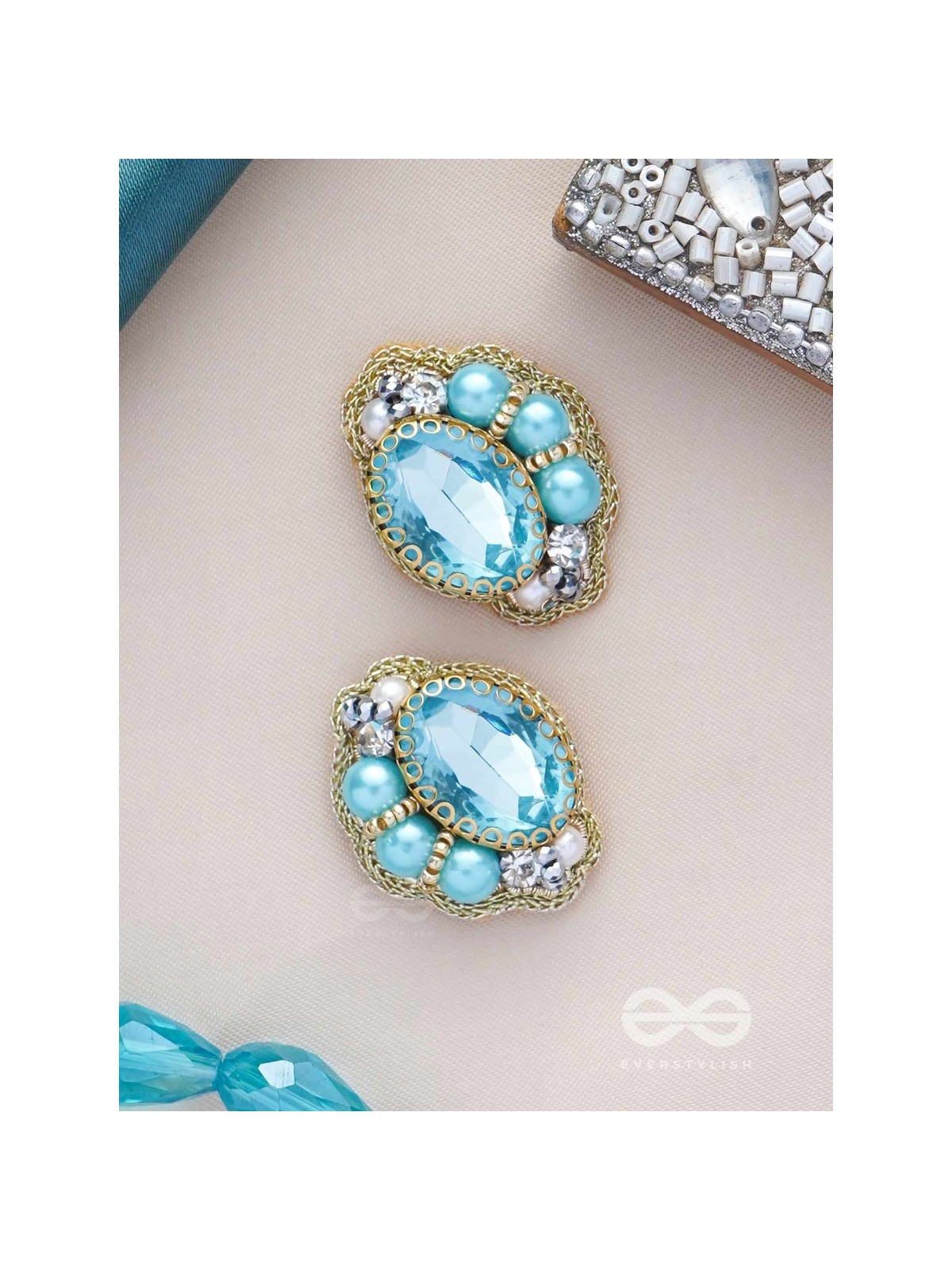 PRABHASVARA - THE RADIANT SKY - STONE, PEARLS AND BEADS EMBROIDERED EARRINGS