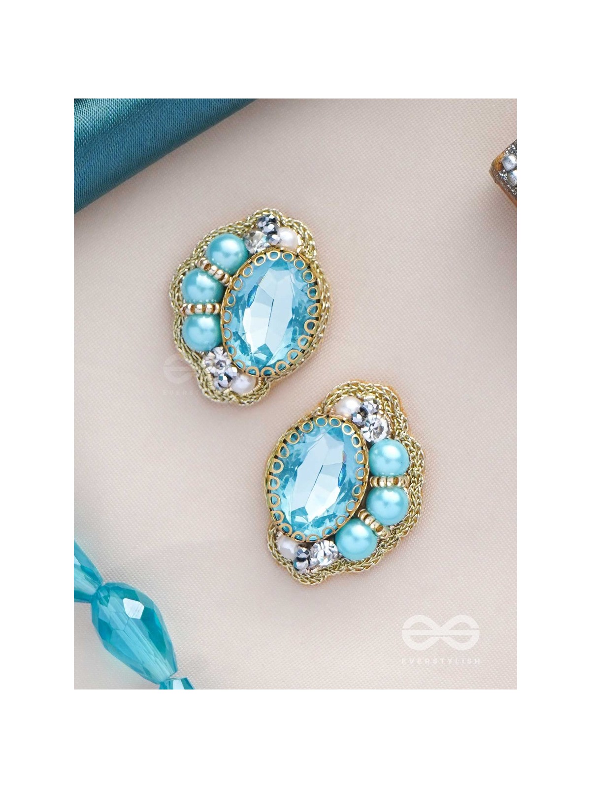 PRABHASVARA - THE RADIANT SKY - STONE, PEARLS AND BEADS EMBROIDERED EARRINGS