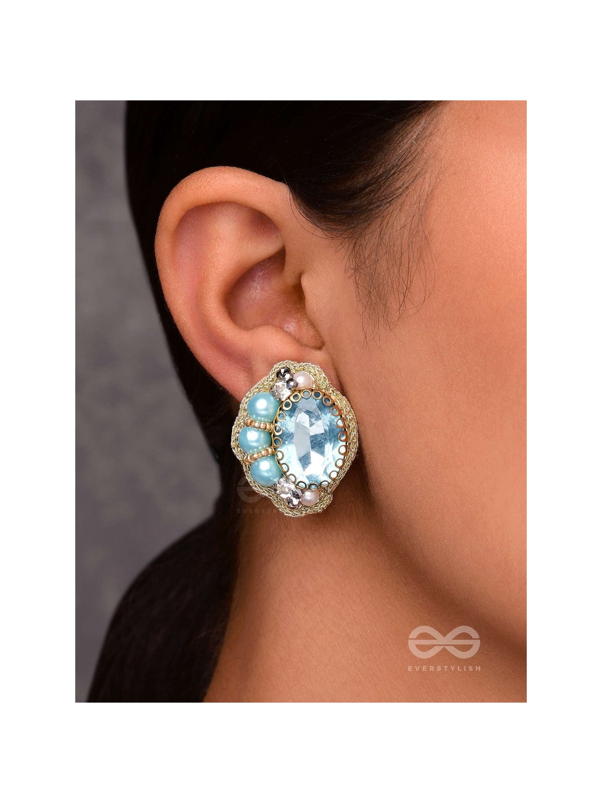 PRABHASVARA - THE RADIANT SKY - STONE, PEARLS AND BEADS EMBROIDERED EARRINGS