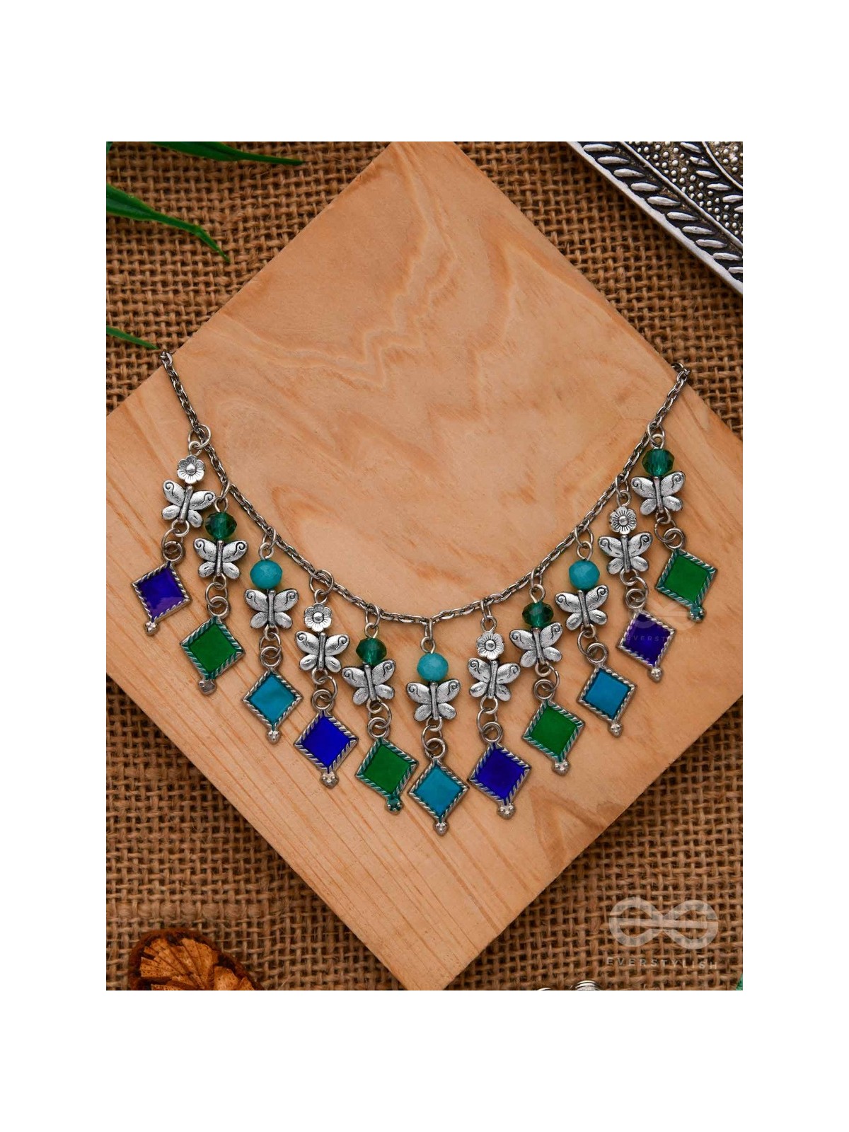 THE BUTTERFLY BALLERINA - BEADED OXIDISED ENAMELLED NECKLACE