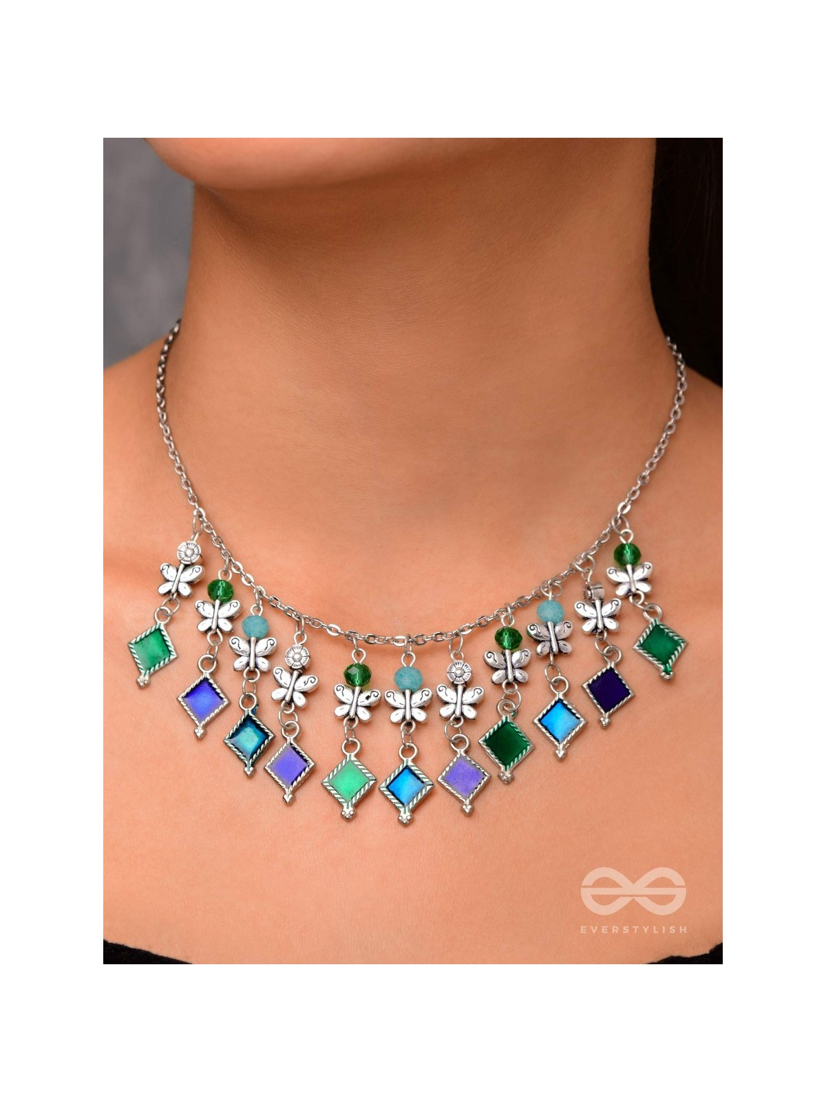 THE BUTTERFLY BALLERINA - BEADED OXIDISED ENAMELLED NECKLACE