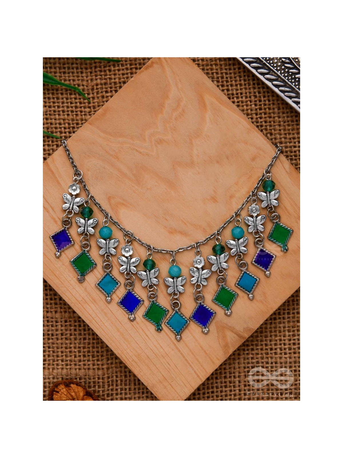 THE BUTTERFLY BALLERINA - BEADED OXIDISED ENAMELLED NECKLACE