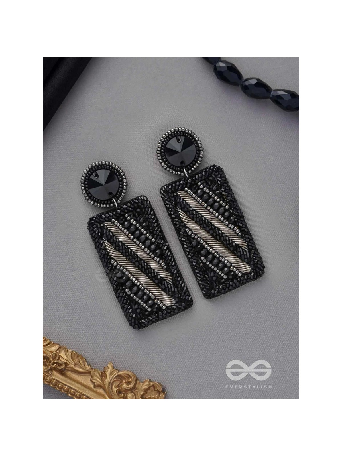 RATRIKANTA - THE BEAUTY OF DARK - BEADS AND STONE EMBROIDERED EARRINGS