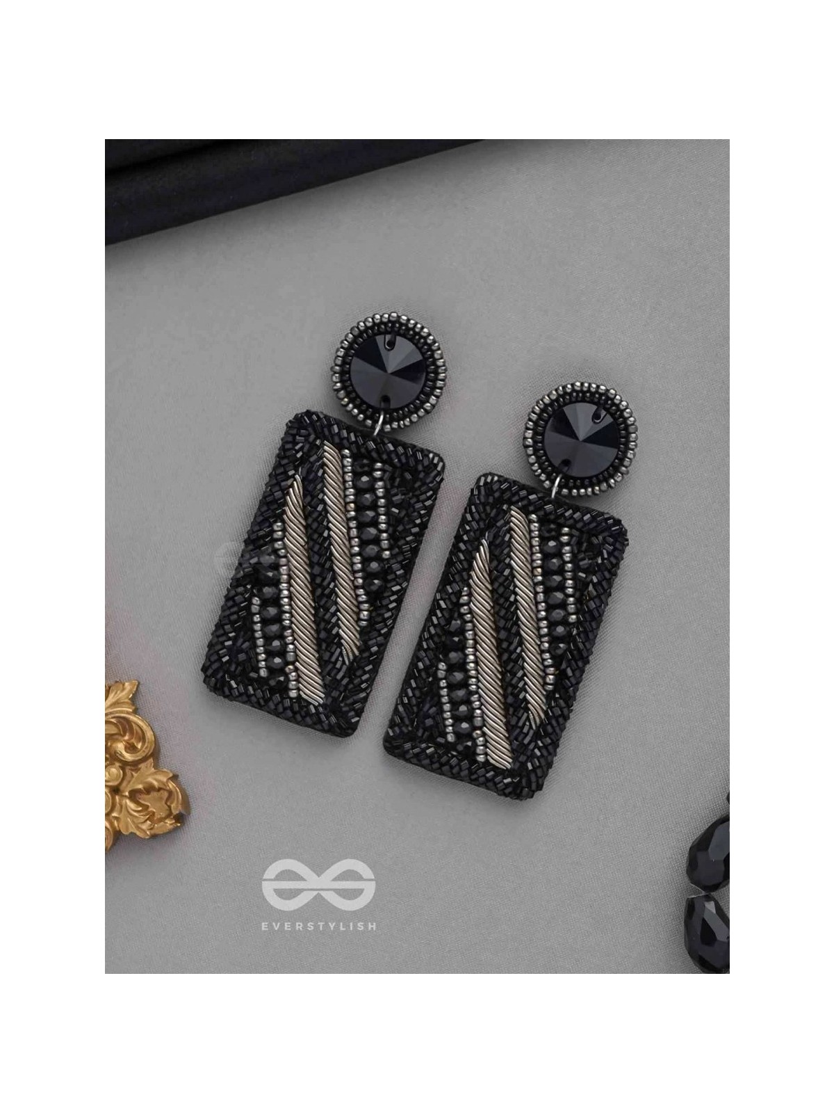 RATRIKANTA - THE BEAUTY OF DARK - BEADS AND STONE EMBROIDERED EARRINGS