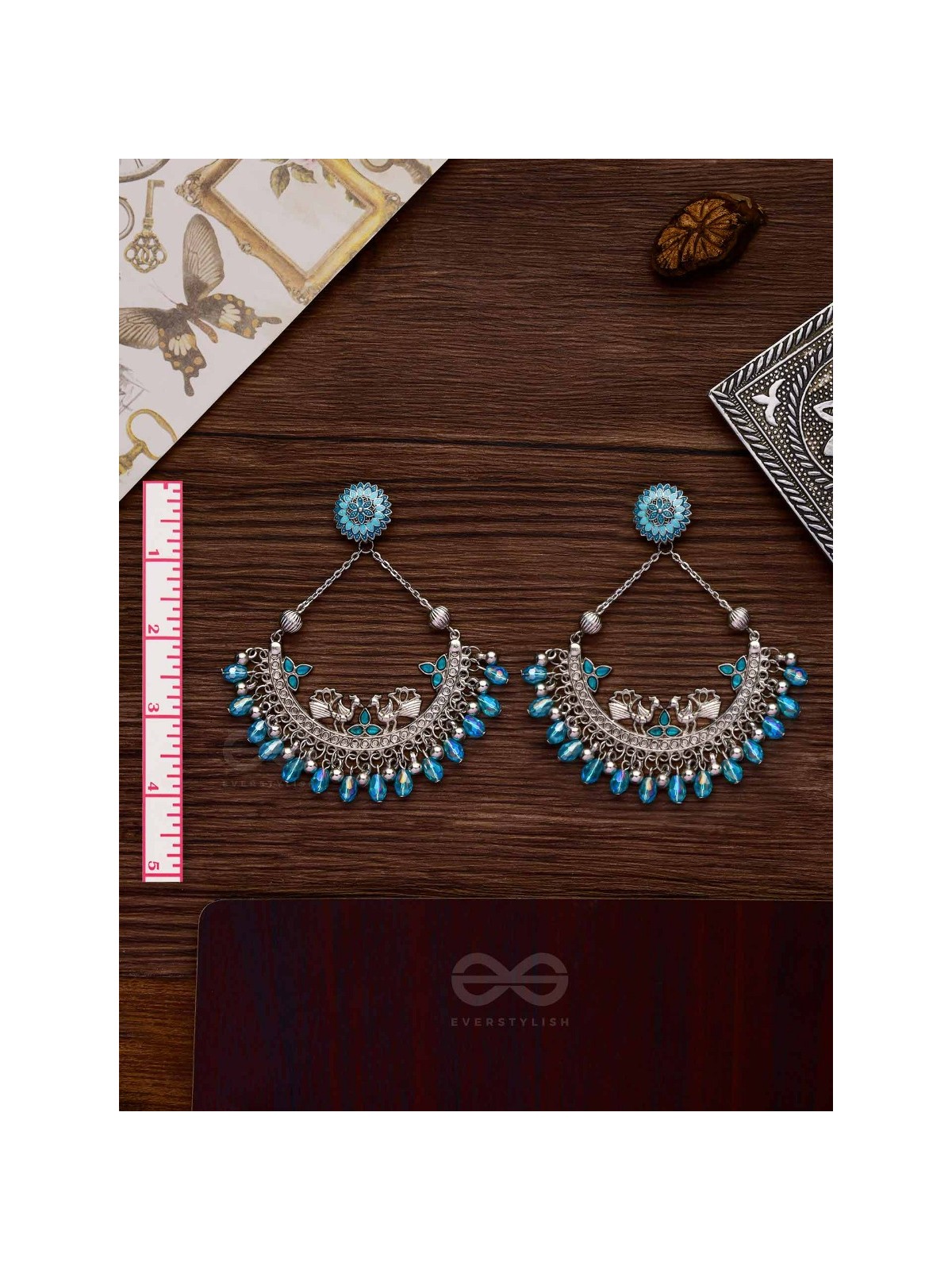 MYSTICAL PEACOCKS IN BLUE - EMBELLISHED OXIDISED EARRINGS