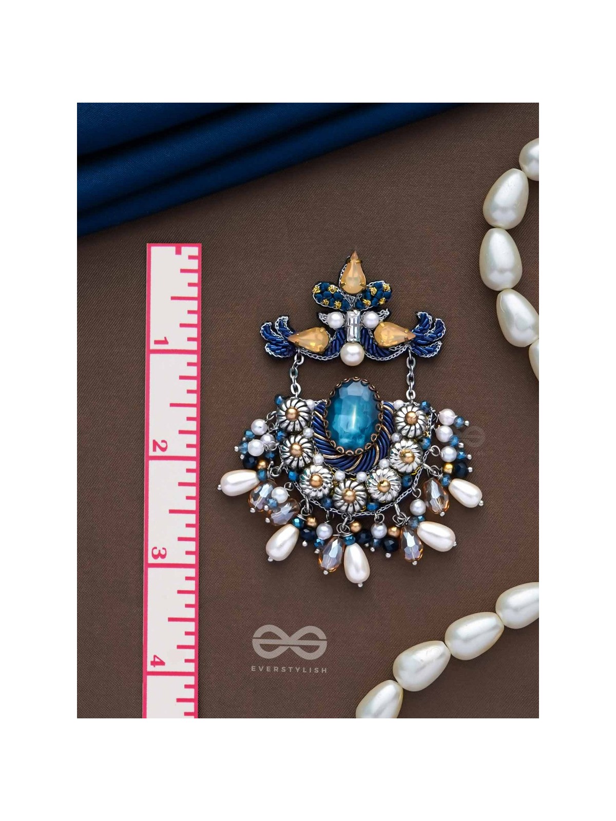 RAJATCHANDALI - THE MOON'S GLAMOUR - STONE, PEARL DROPS AND BEADS EMBROIDERED EARRINGS 