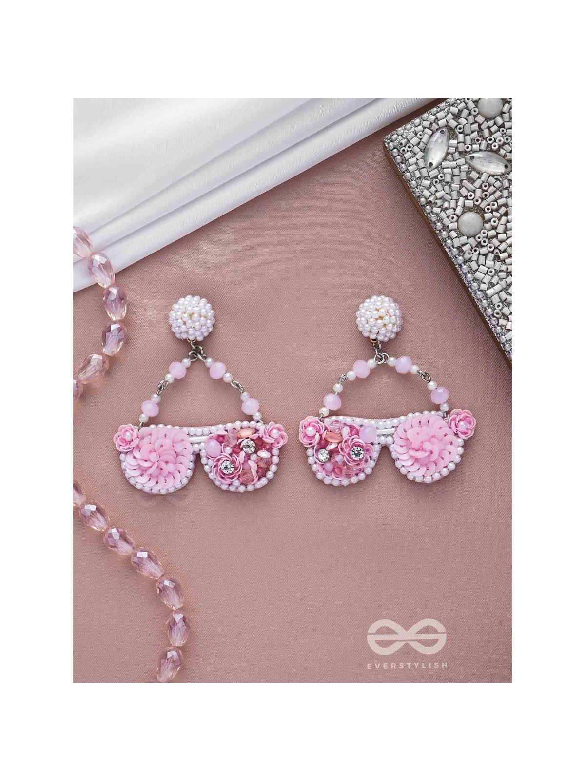 Upanetram - The Beautiful Spectacles - Sequins, Pearls And Beads Hand Embroidered Earrings