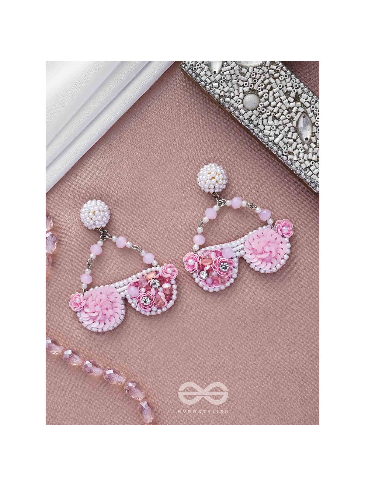 Upanetram - The Beautiful Spectacles - Sequins, Pearls And Beads Hand Embroidered Earrings