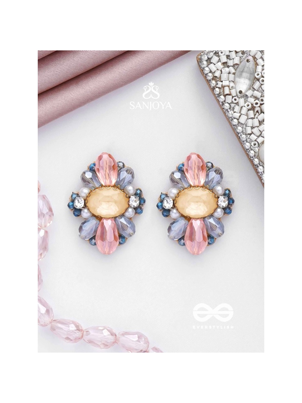 VISHESHAVALI - THE EXQUISITE PICK -STONE, PEARLS AND BEADS EMBROIDERED STUD EARRINGS