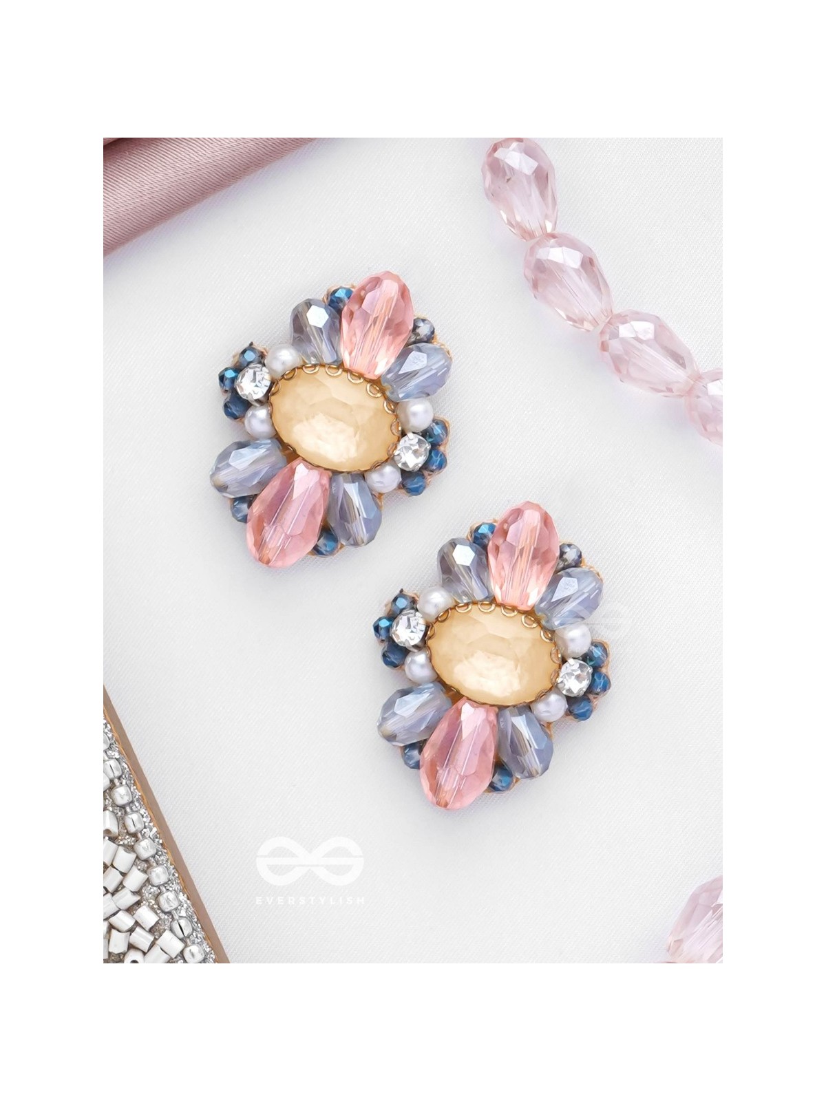 VISHESHAVALI - THE EXQUISITE PICK -STONE, PEARLS AND BEADS EMBROIDERED STUD EARRINGS