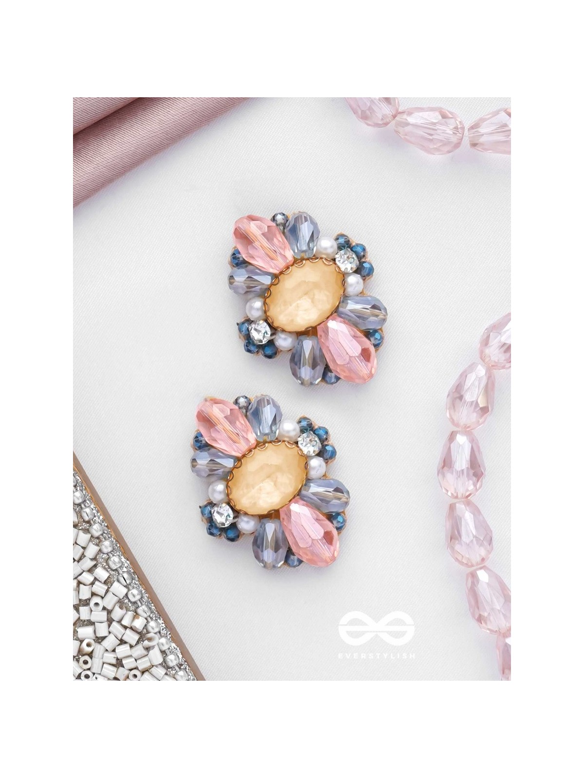 VISHESHAVALI - THE EXQUISITE PICK -STONE, PEARLS AND BEADS EMBROIDERED STUD EARRINGS