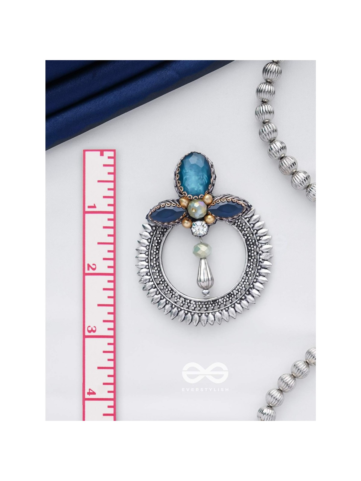 Manidhama - The Gem Abode - Stones And Beads Hand Embroidered Oxidised Earrings