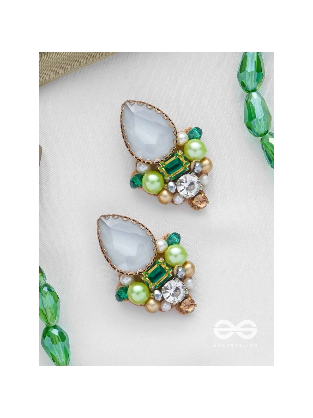 AVADANI - SOFT SILVER HUSH - STONES, BEADS AND PEARLS EMBROIDERED EARRINGS