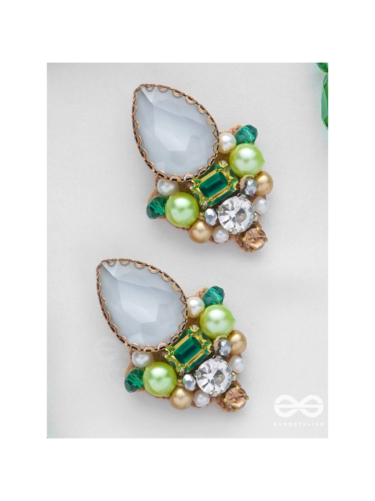AVADANI - SOFT SILVER HUSH - STONES, BEADS AND PEARLS EMBROIDERED EARRINGS