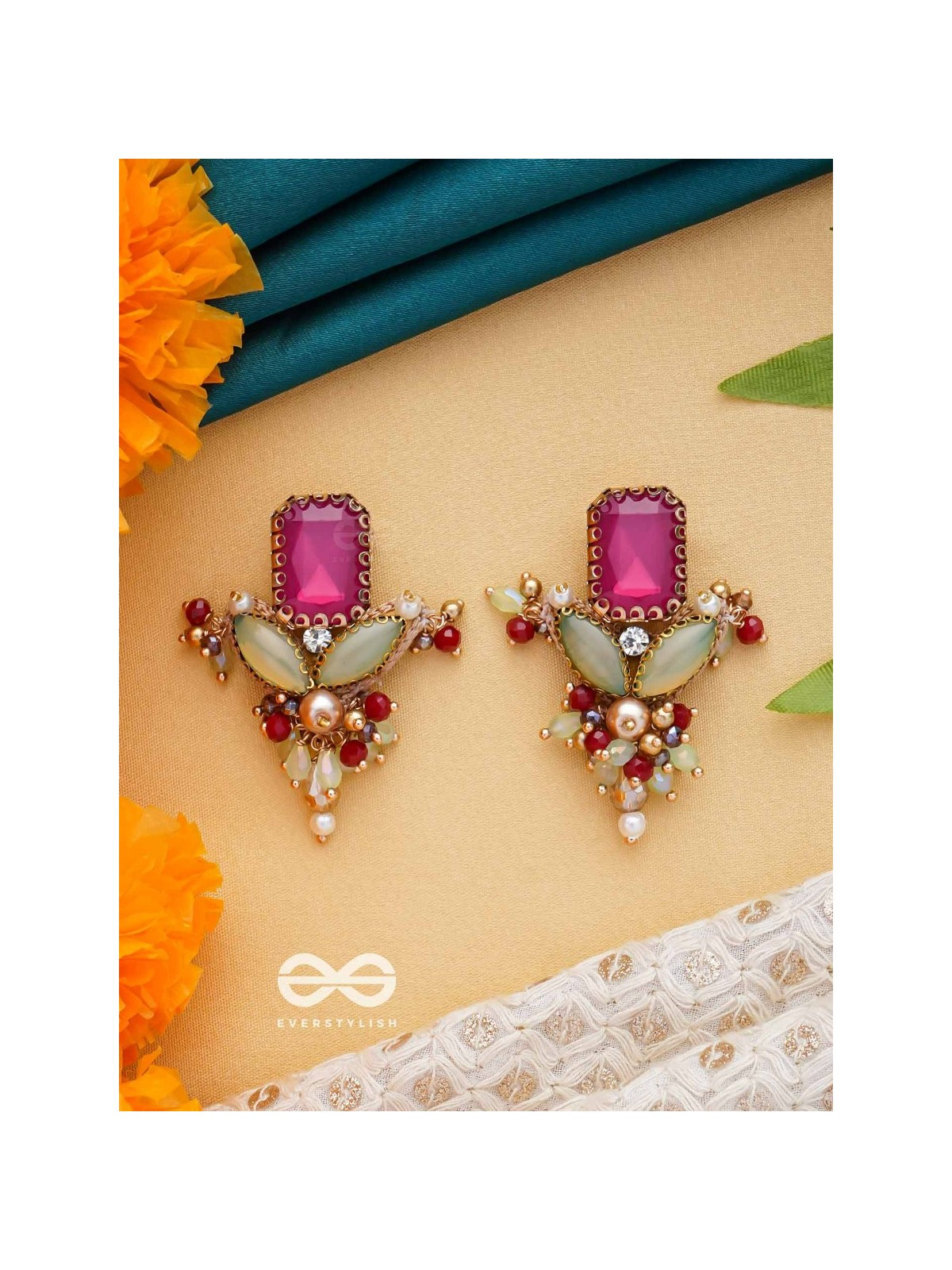 TEJANI - THE DAZZLING GEMS - STONE AND BEADS EMBROIDERED EARRINGS