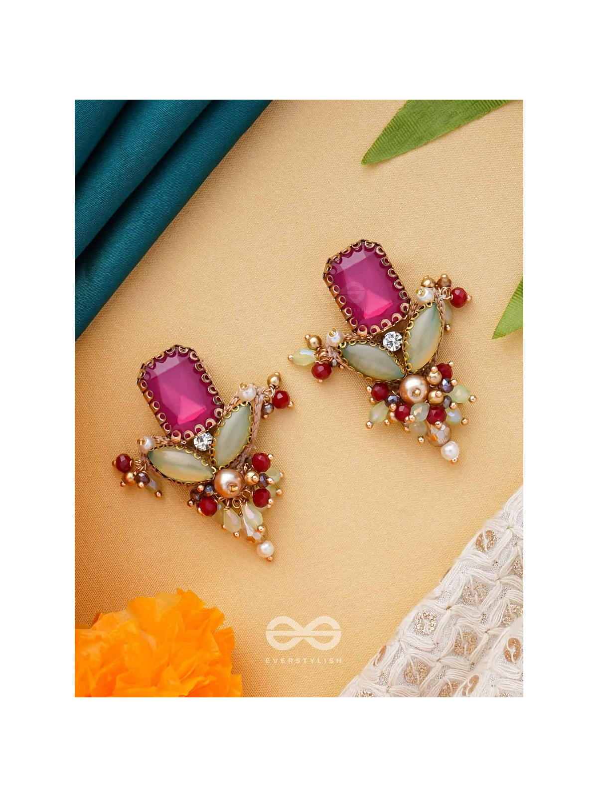 TEJANI - THE DAZZLING GEMS - STONE AND BEADS EMBROIDERED EARRINGS
