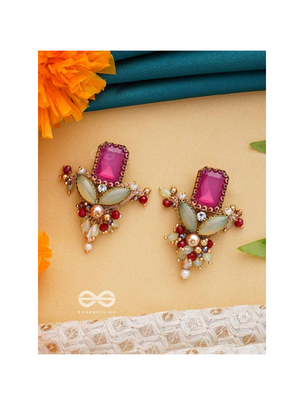 TEJANI - THE DAZZLING GEMS - STONE AND BEADS EMBROIDERED EARRINGS
