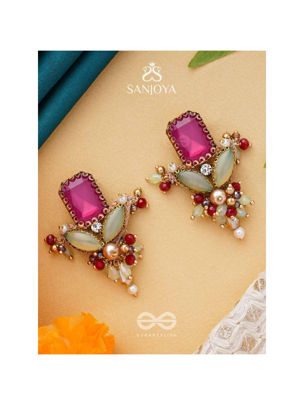 TEJANI - THE DAZZLING GEMS - STONE AND BEADS EMBROIDERED EARRINGS
