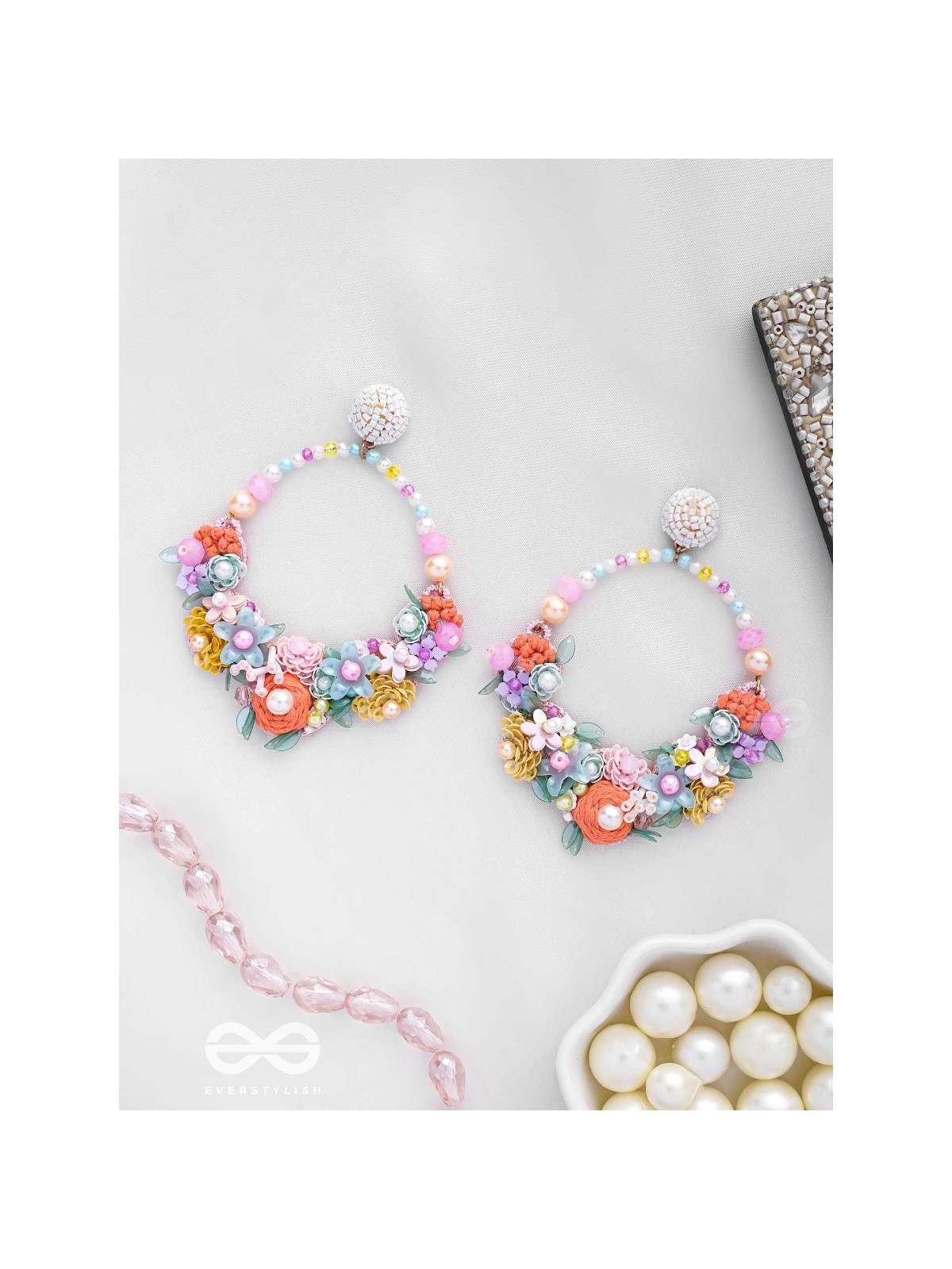 APANIDRA - THE FLORAL BEAUTY - SEQUINS, BEADS AND PEARLS EMBROIDERED EARRINGS