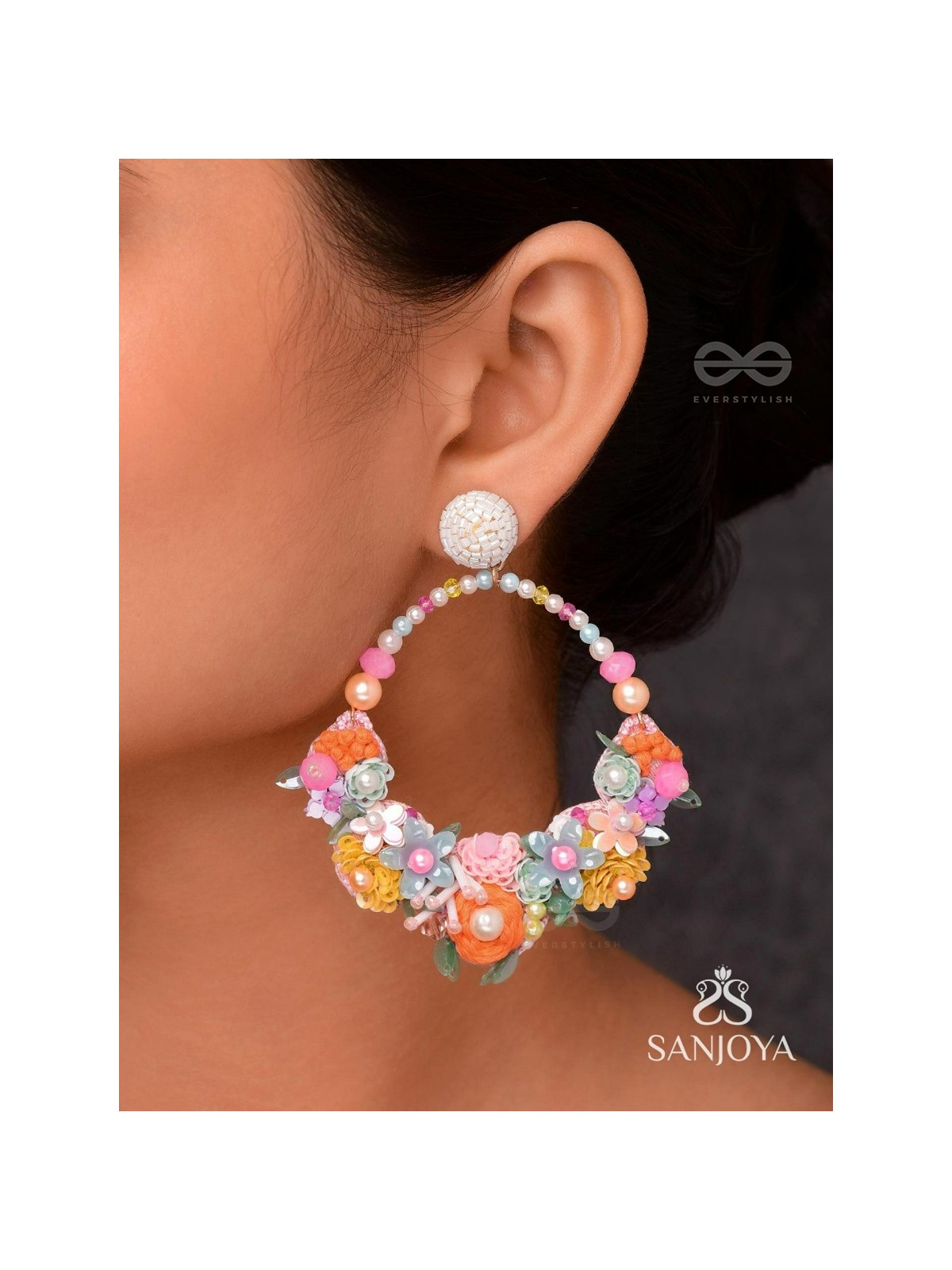 APANIDRA - THE FLORAL BEAUTY - SEQUINS, BEADS AND PEARLS EMBROIDERED EARRINGS