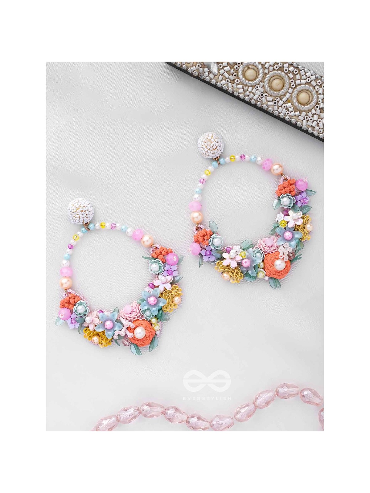 APANIDRA - THE FLORAL BEAUTY - SEQUINS, BEADS AND PEARLS EMBROIDERED EARRINGS