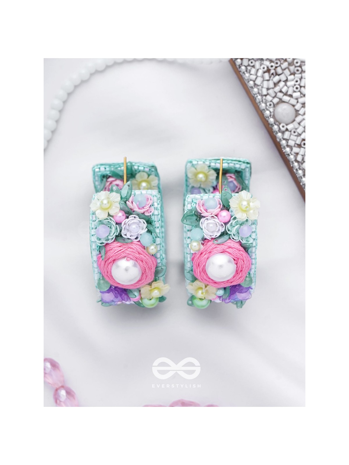 ABHICHARINI - THE ENCHANTRESS BOUQUET - SEQUINS, PEARLS AND BEADS EMBROIDERED EARRINGS