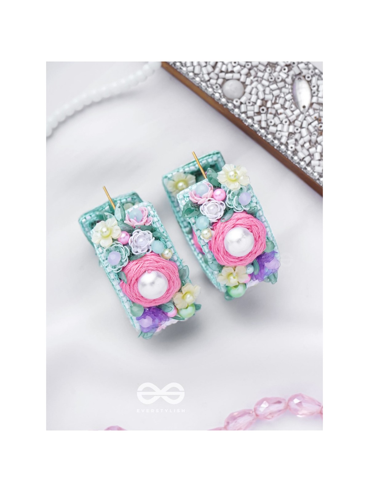 ABHICHARINI - THE ENCHANTRESS BOUQUET - SEQUINS, PEARLS AND BEADS EMBROIDERED EARRINGS