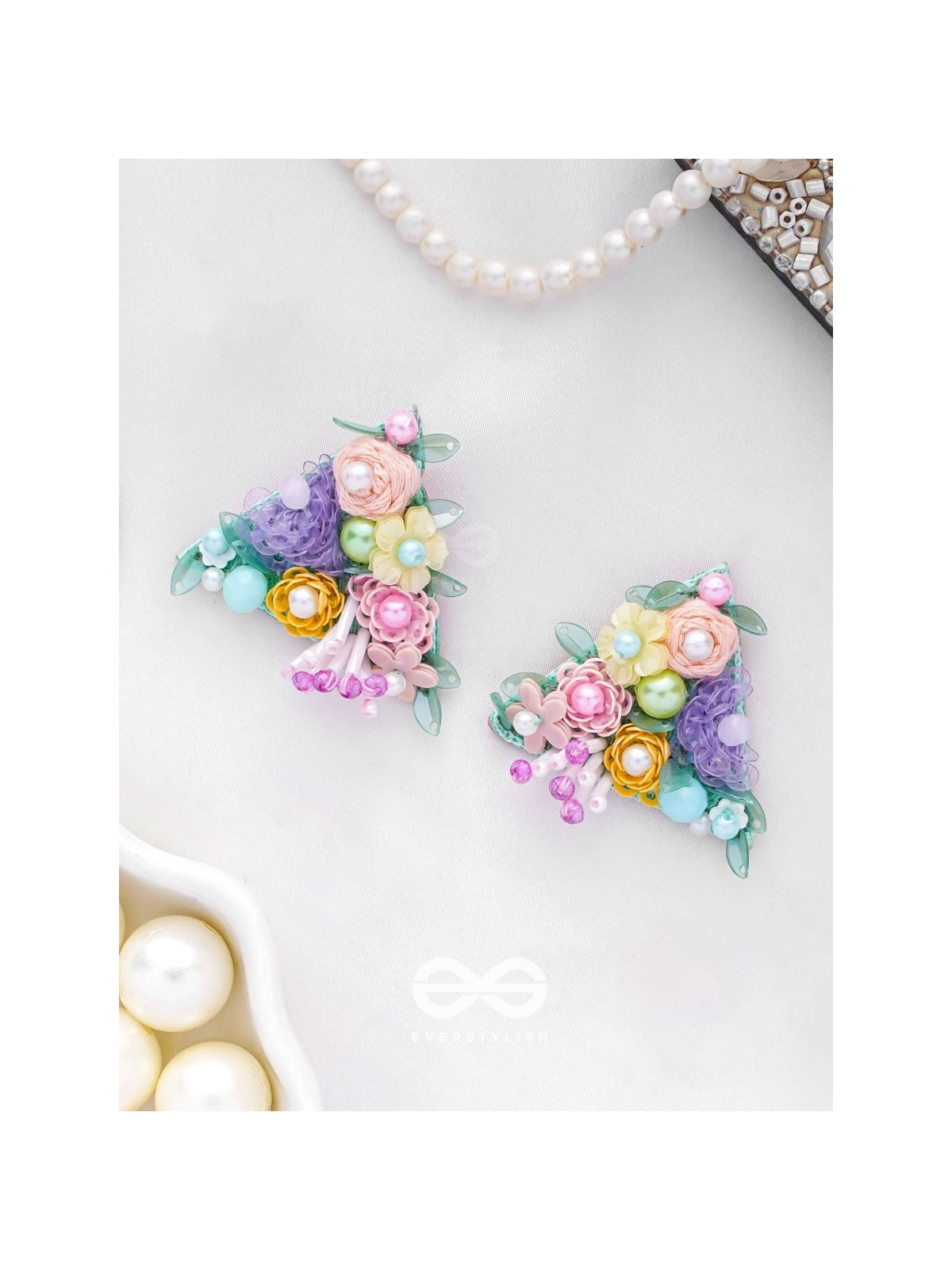 PRASUVANI - BLOOMING INTO SPRING - SEQUINS, BEADS AND PEARLS EMBROIDERED STUD EARRINGS