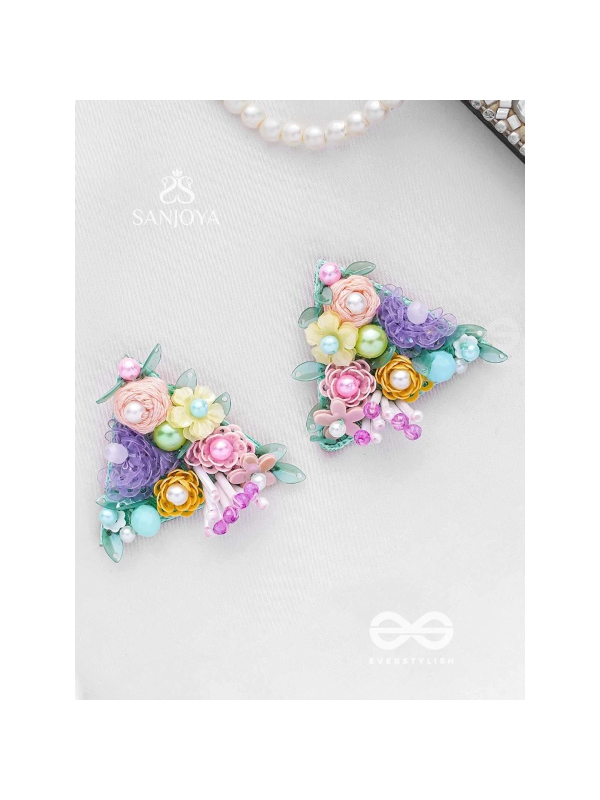 PRASUVANI - BLOOMING INTO SPRING - SEQUINS, BEADS AND PEARLS EMBROIDERED STUD EARRINGS