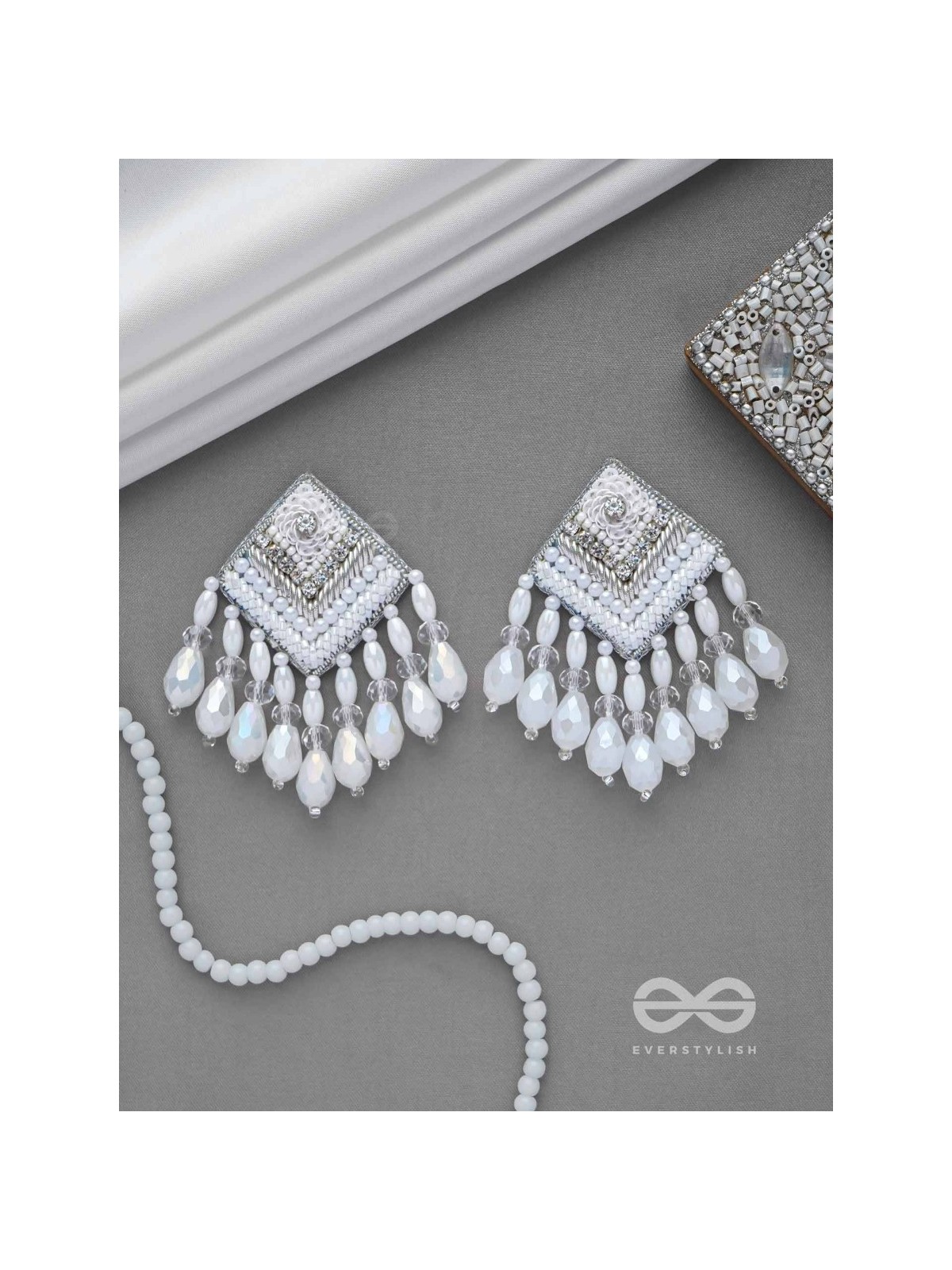 AABDIKA - SNOW LIKE CRYSTALS - SEQUINS, PEARLS AND GLASS DROP EMBROIDERED EARRINGS